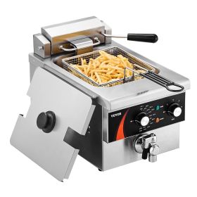 Commercial Deep Fryer, 1750W Electric Countertop Fryer with Basket, 9Qt /8.5 L Single Oil Fryer, 1mm Thickened Stainless Steel, Time & Temp Contr