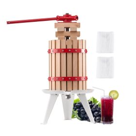 1.6 Gal/6L Fruit Wine Press, Solid Wood Basket with 8 Blocks, Heavy Duty Manual Juice Maker