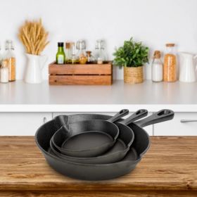 3Pcs Pre-Seasoned Cast Iron Skillet Set 6/8/10in Non-Stick Oven Safe Cookware Heat-Resistant Frying Pan (Option: 3PCSSet)